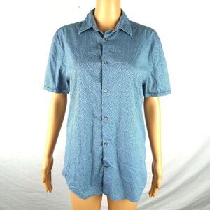 John Varvatos Luxe Short Sleeve Dress Shirt Men's Small Blue Navy Cotton Blend